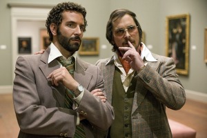 Bradley Cooper and a donut diet-fattened Christian Bale in American Hustle