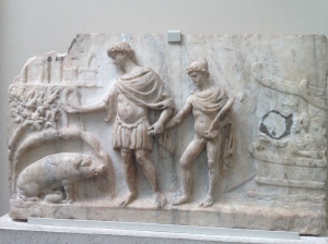 Aeneas, his son Ascanius, and the prophecy of the white sow (British Museum)